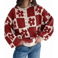 thumbnail image 2 of Women'S Floral Pattern Crewneck Long Sleeve Drop Shoulder Sweaters Pullover Tops LC2727402-P2 M, 2 of 7