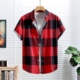 thumbnail image 1 of Blusa y camisa de manga corta con cuello vuelto para hombre, estilo casual, con botones, estampado playero, de manga corta, de poliéster, 1 of 7