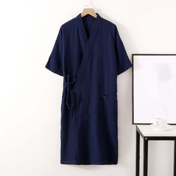 ALLLIST Men's Pajamas with Pockets Short Sleeve Blue Robe Soft Solid Bathrobes Teen's Pajamas L-2XL