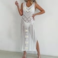 thumbnail image 2 of Taqqpue Women's Crochet Swimsuit Cover Up Solid Color V Neck Sleeveless Ribbed Sweater Dresses Casual Loose Fit Long Beach Dress, 2 of 9
