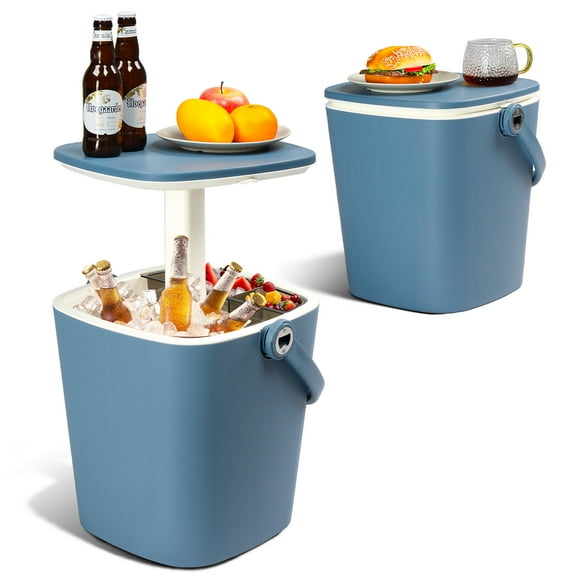Ktaxon 4Gallon Outdoor Cooler Table, Protable Ice Bucket Side Table with Handle, Bottle Opener and Lift Top Lid, Ice Cool Bar End Table for Camping, Beach, Picnic, Party, Pool (Blue)