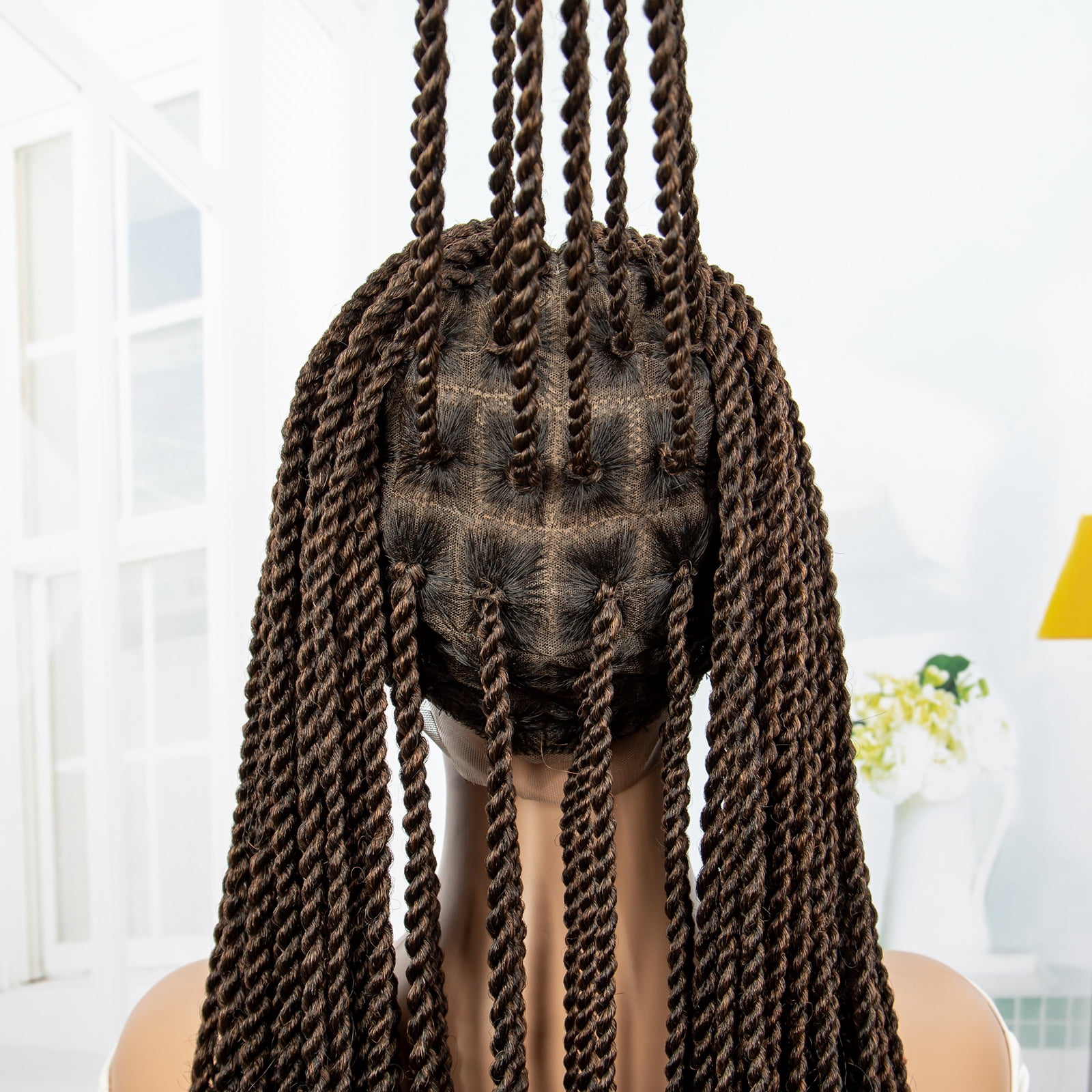 Super Long 40 Inches Twist Braided Wigs Synthetic Full Lace Frontal Wig Knotless Braiding Wigs Pre Plucked with Baby Hair for Black Women 1B/30 Color