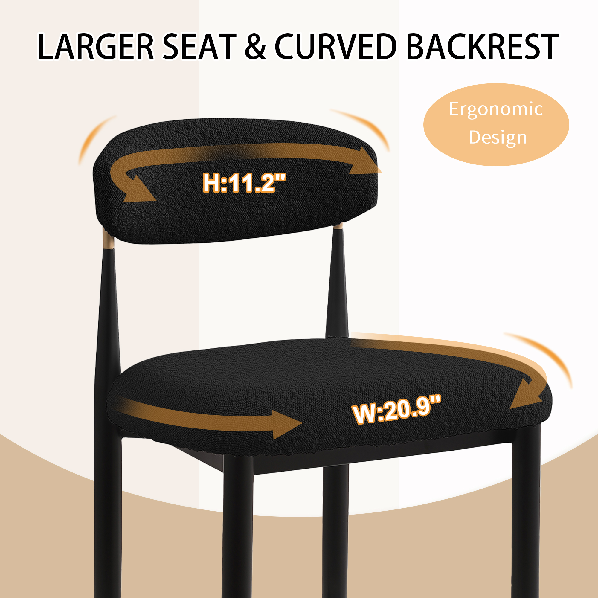 Morden Fort Counter Height Bar Stools Set of 2, 26" Boucle Barstools with Backrest and Metal Legs, Island Chairs for Kitchen Island, Dining Room