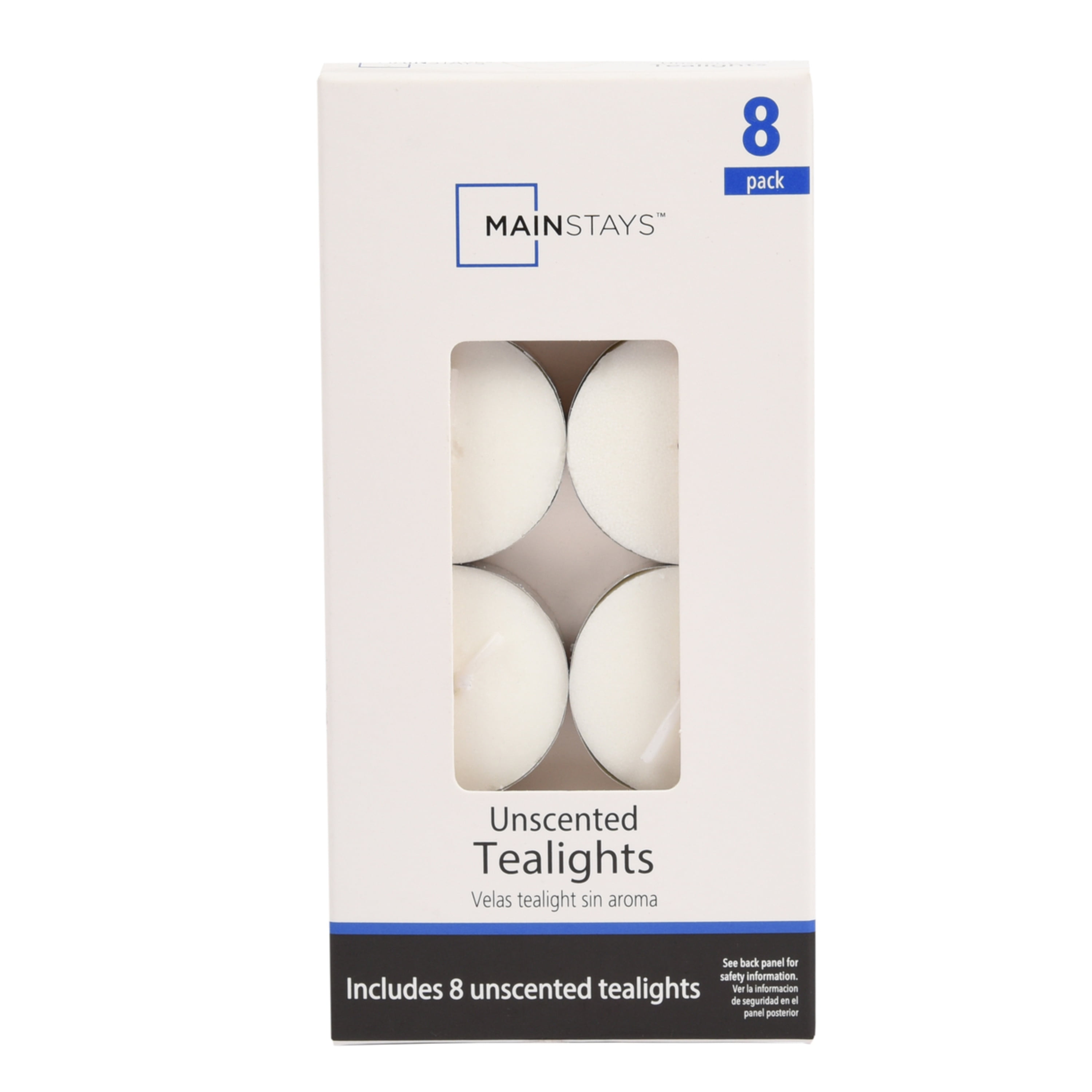 Mainstays, 8Count Indoor/Outdoor White Unscented Tealight Candles, Burn Time of 3 Hours, 8
