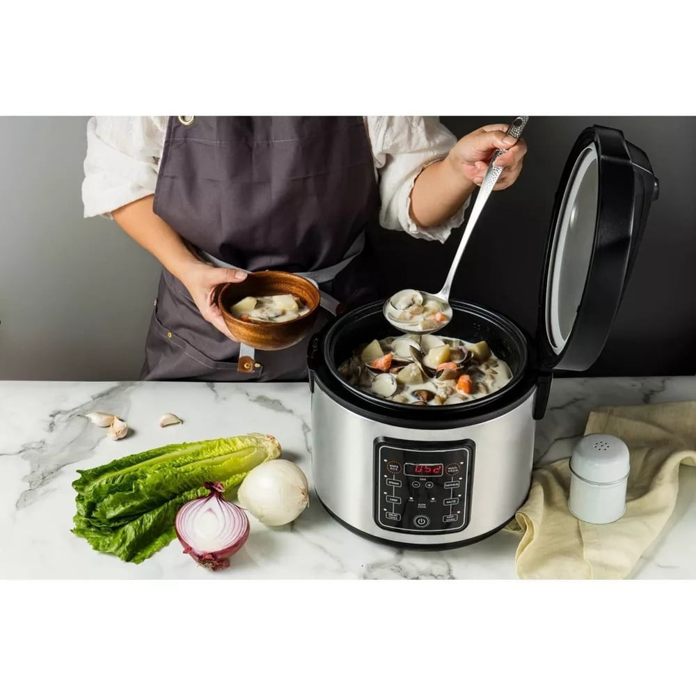 20 Cup Digital Multicooker & Rice Cooker - Stainless Steel, 5 Settings, Auto Keep Warm, Nonstick, 700W
