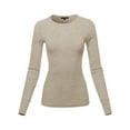 thumbnail image 2 of A2Y Women's Basic Solid Long Sleeve Crew Neck Fitted Thermal Top Shirt Oatmeal S, 2 of 6