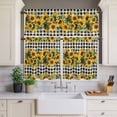 thumbnail image 4 of 3 Piece Kitchen Curtains and Valances Set Sunflower Cafe Curtains 24 Inch Length Rustic Brown Country Star Black Checkered Valance & Tier Curtain for Living Room Bedroom Window 54"x18"+27"x24"*2, 4 of 6