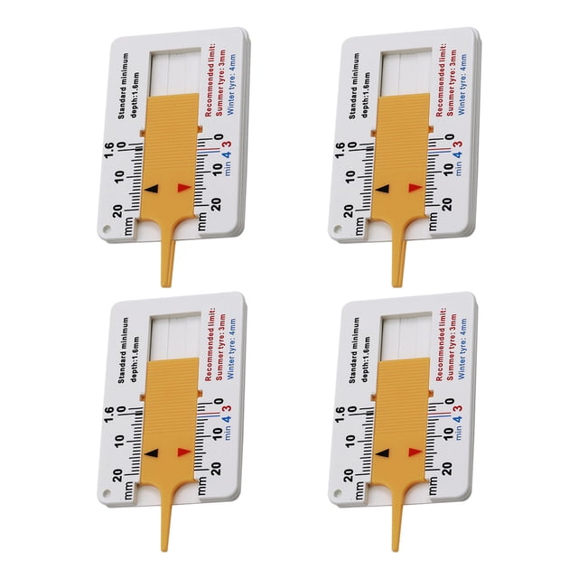 FRCOLOR depth gauge 4Pcs High Precision Portable Tread Pattern Depth Gauge Height Depth Measure Tool Yellow (0-20MM),2.56"X1.65"X0.2"