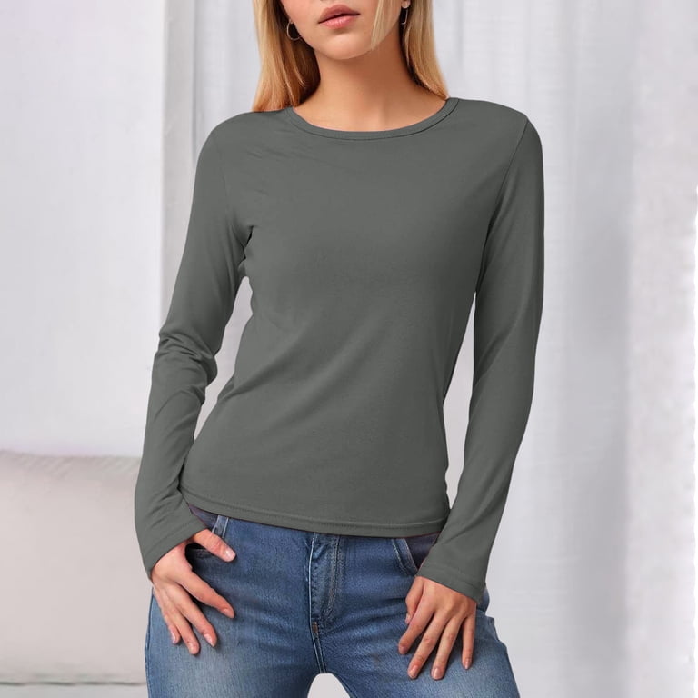 GEWSEY Women's Boat Neck Tops Long Sleeve Shirts Casual Fitted Tee