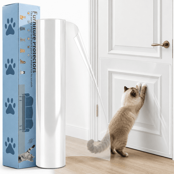Anti Cat Scratch Furniture Protector for Couch, Clear Single-Sided Sticky Tape, Thick Vinyl Sofa Protector from Cat Claws, Flexible Scratch Deterrent Roll, 196.85 x 11.8 Inch