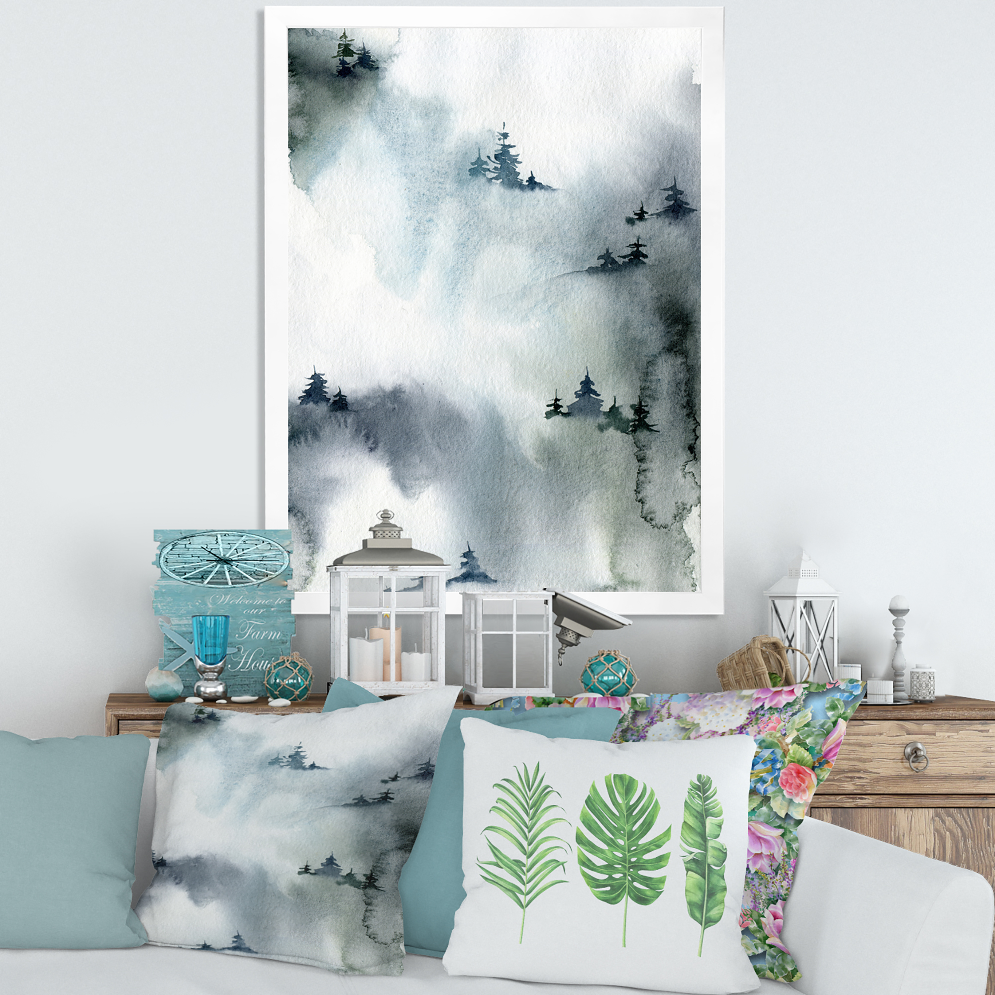 Designart 'Minimalistic Snowy Fir Trees With Winter Forest' Modern Framed Art Print