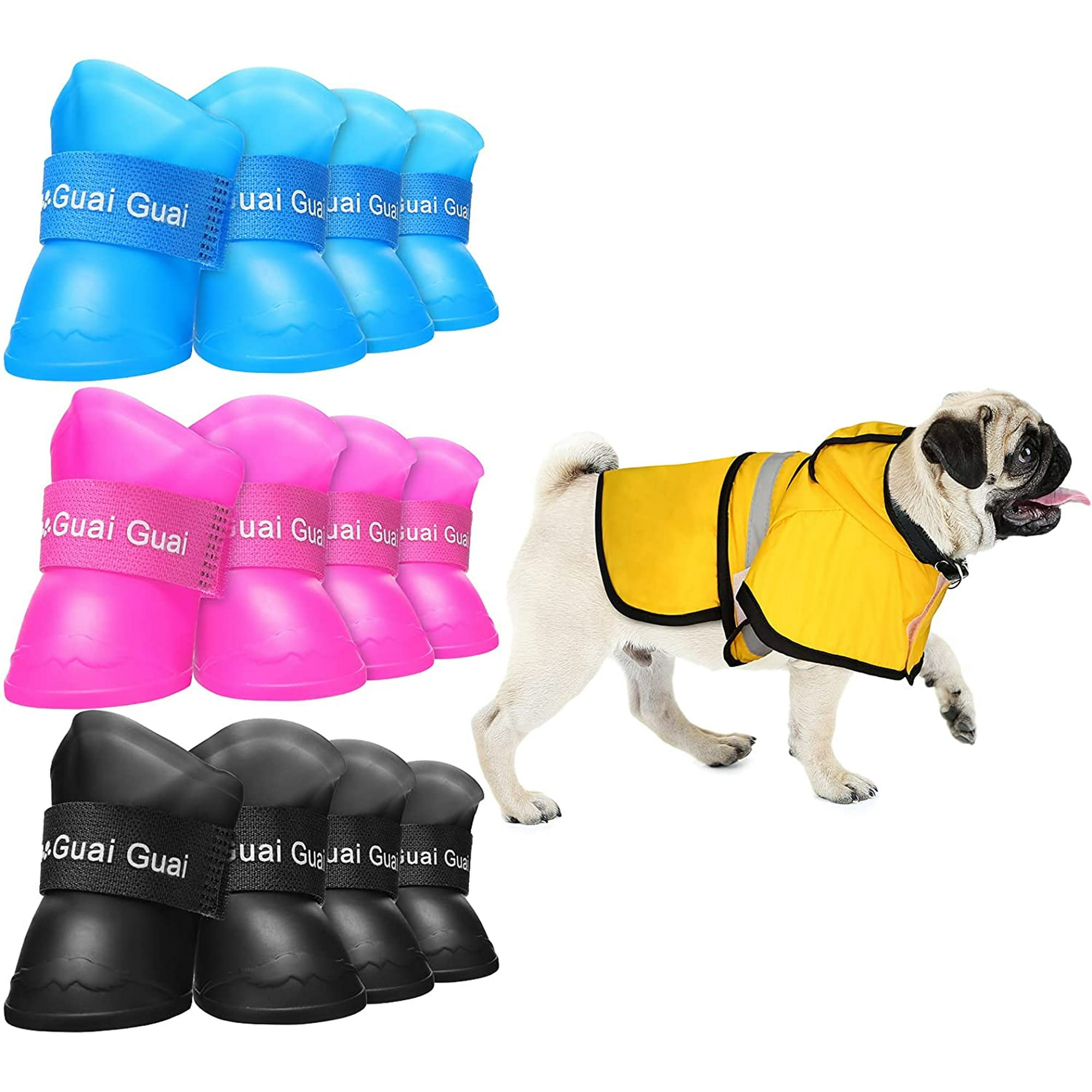 12 Pieces Waterproof Dog Boots Shoes Puppy Candy Colors Non Slip Rain Shoes and 1 Piece Waterproof Dog Raincoat for Snow Rain Day Middle and Small
