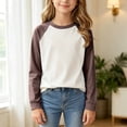 thumbnail image 4 of YDFCWXW Girls Long Sleeve Shirts Cotton Color Block Casual Tops Tees Crewneck Breathable Winter Outfits (Beige, 3-4 Years), 4 of 5