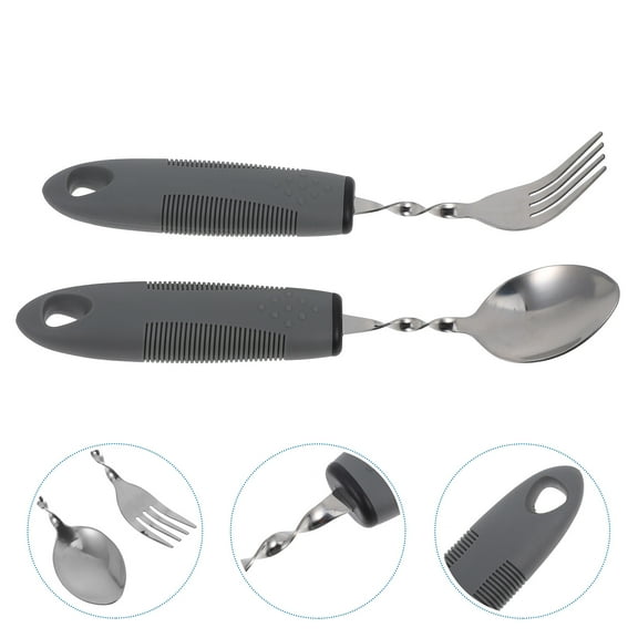 Hemobllo 2-Piece Adaptive Utensil Set for Seniors with Ergonomic Comfortable Grip and Stainless Steel Handles