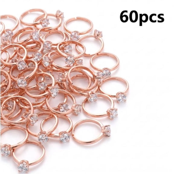 60 Pack Rose Gold Diamond Ring Cupcake Toppers, Bridal Shower & Wedding Table Decor Favors