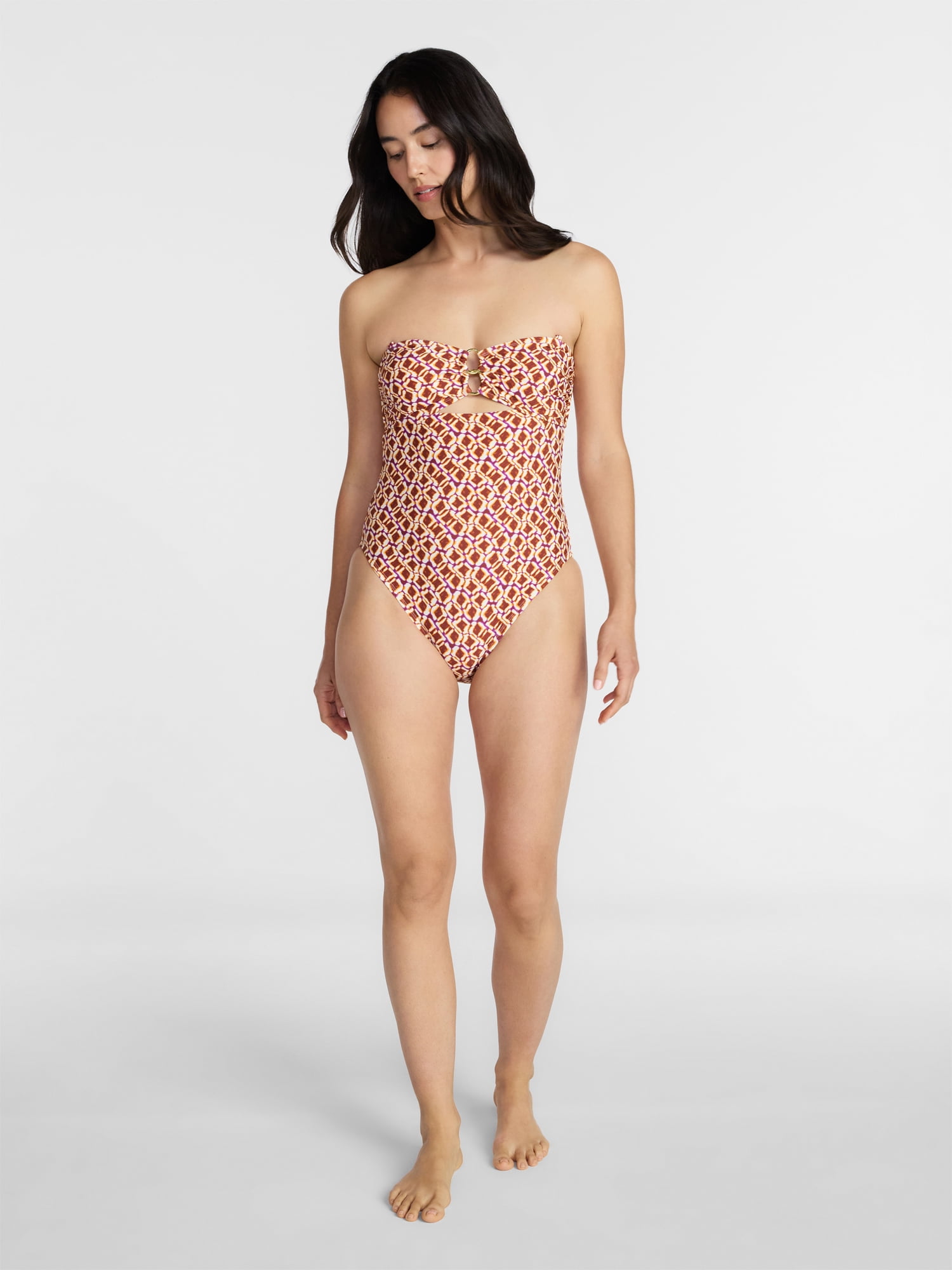 Time and Tru Women's and Women's Plus Cut Out Bandeau One Piece Swimsuit, Sizes XS-3X