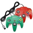 thumbnail image 1 of RetroFam Paquete de 2 Controladores de Joystick de Videojuego con Cable Nintendo 64 N64, Verde y Rojo, 1 of 5