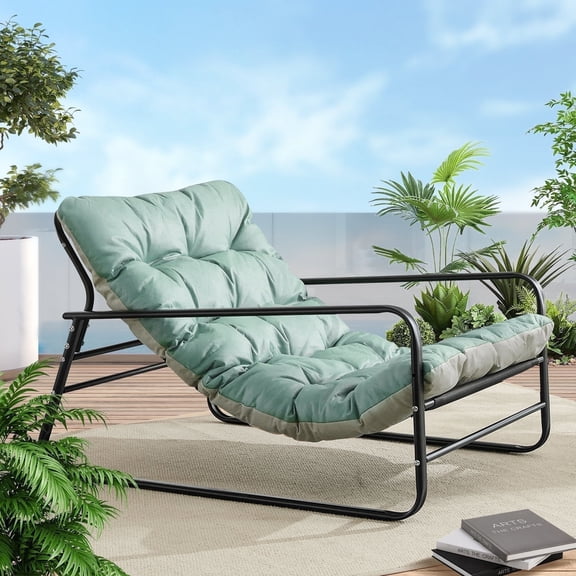 HomeMiYN Patio Outdoor Lounge Chair,Oversized Comfy Sling Recliner Chair,Support 500lbs with Extra Thick Puffy Cushion,Modern Outside Furniture Set for Backyard,Garden,Porch,Poolside,Teal Blue/Grey