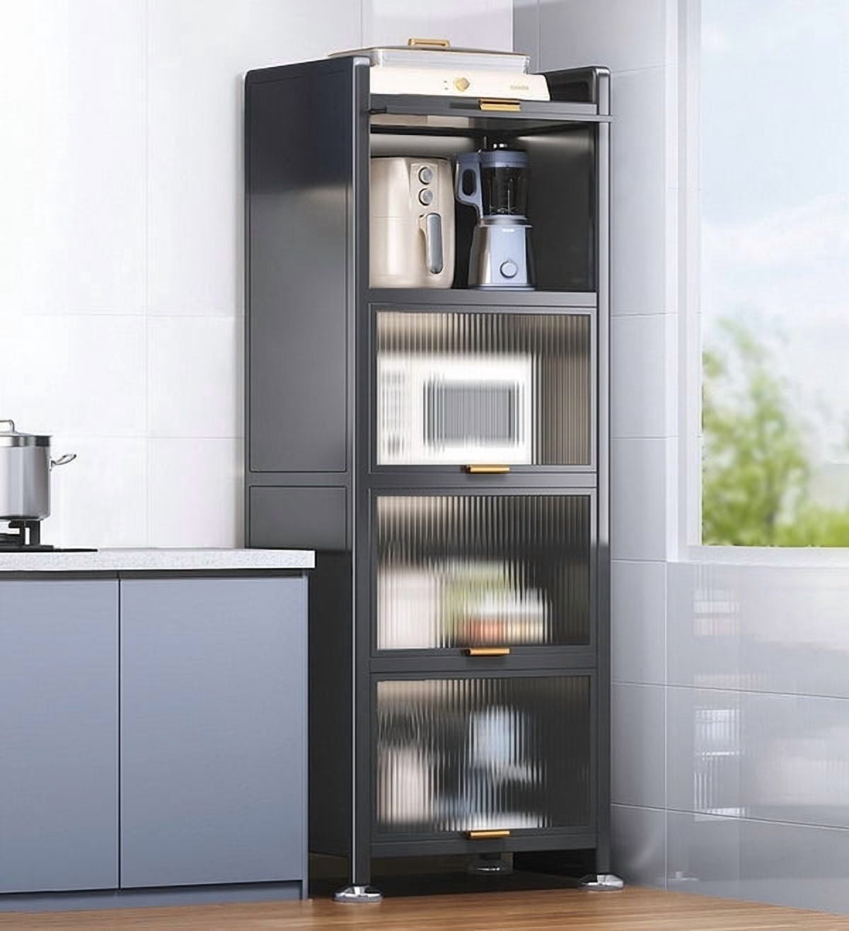 Joybos 5-Tier Narrow Dust-Proof Metal Kitchen Storage Cabinet, Floor-Standing Kitchen Storage Rack, Multi-Layer Microwave & Oven Storage Shelf, Refrigerator Gap Cabinet, Narrow Space Storage Organize