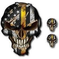 3X Thin Yellow Line Reflective Eye Skull American Flag Sticker Vinyl Decal Car Truck