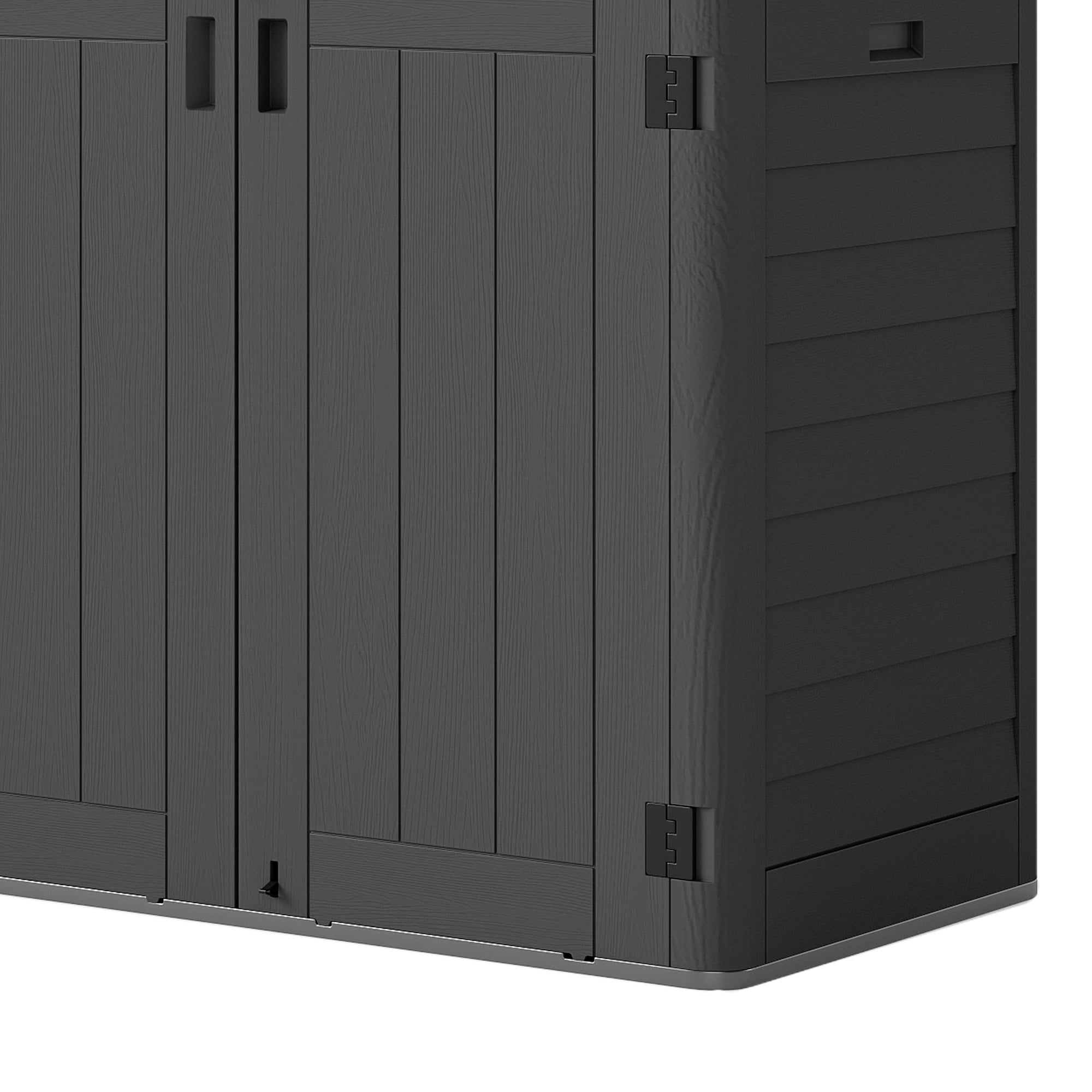 Craftian Outdoor Vertical Storage Shed, 25 Cubic Feet with Shelving for Bicycles, Garden Tools, Garage, Poolside, Dark Gray & Black