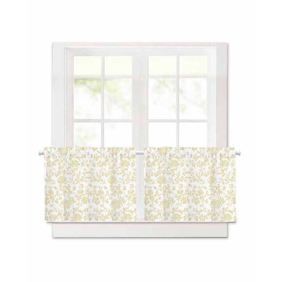 Pastoral Flowers Short Blackout Curtains 24 Inch Long Vintage Yellow Flower Farmhouse Plant Rod Pocket Kitchen Curtains, 2 Panels Thermal Insulated Room Darkening Drapes for Bedroom, 30"W x 24"L