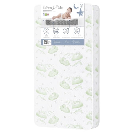 Dream On Me Superior Slumber 6” 112-Coil Inner Spring Crib & Toddler Mattress | Waterproof Vinyl Cover | Greenguard Gold Certified |10-Year Manufacturer Warranty | Green Cloud