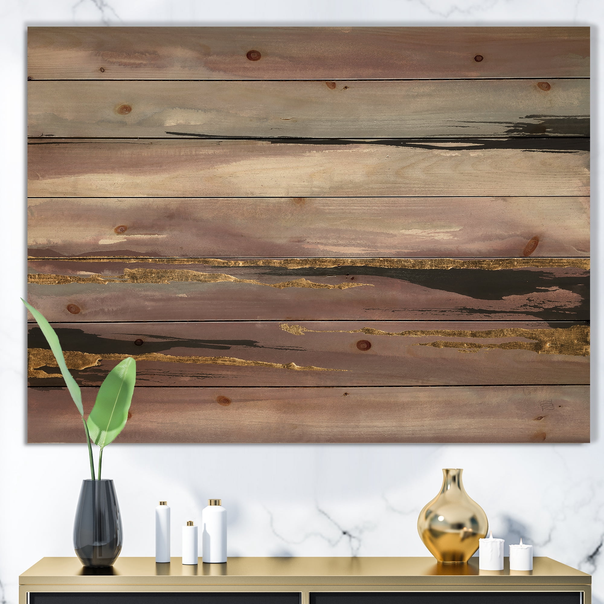 Designart 'Fractal Purple Glam Storm III' Glam & Shabby Chic Print on Natural Pine Wood