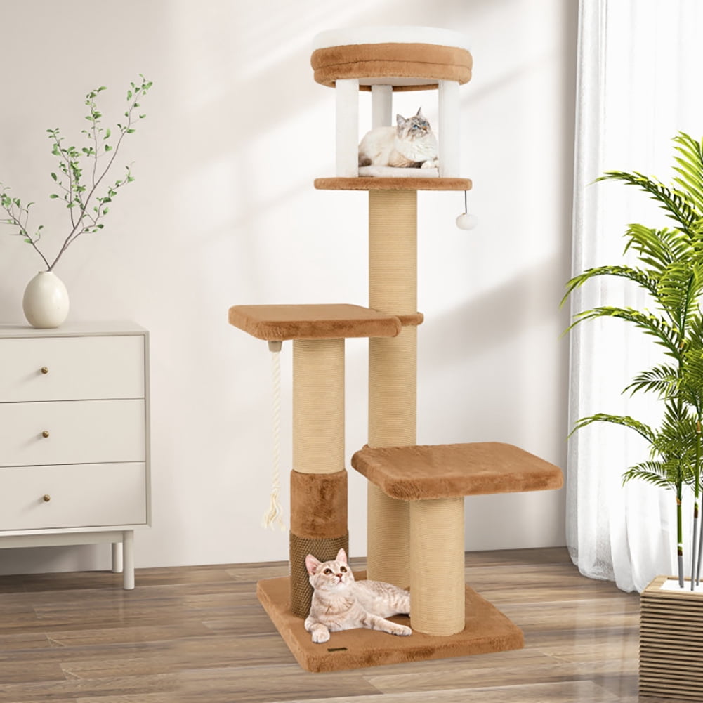 Spaco 65 Inches Tall Cat Tree, Cat Tree with Self-groomer and Removable Cat Bed, Coffee