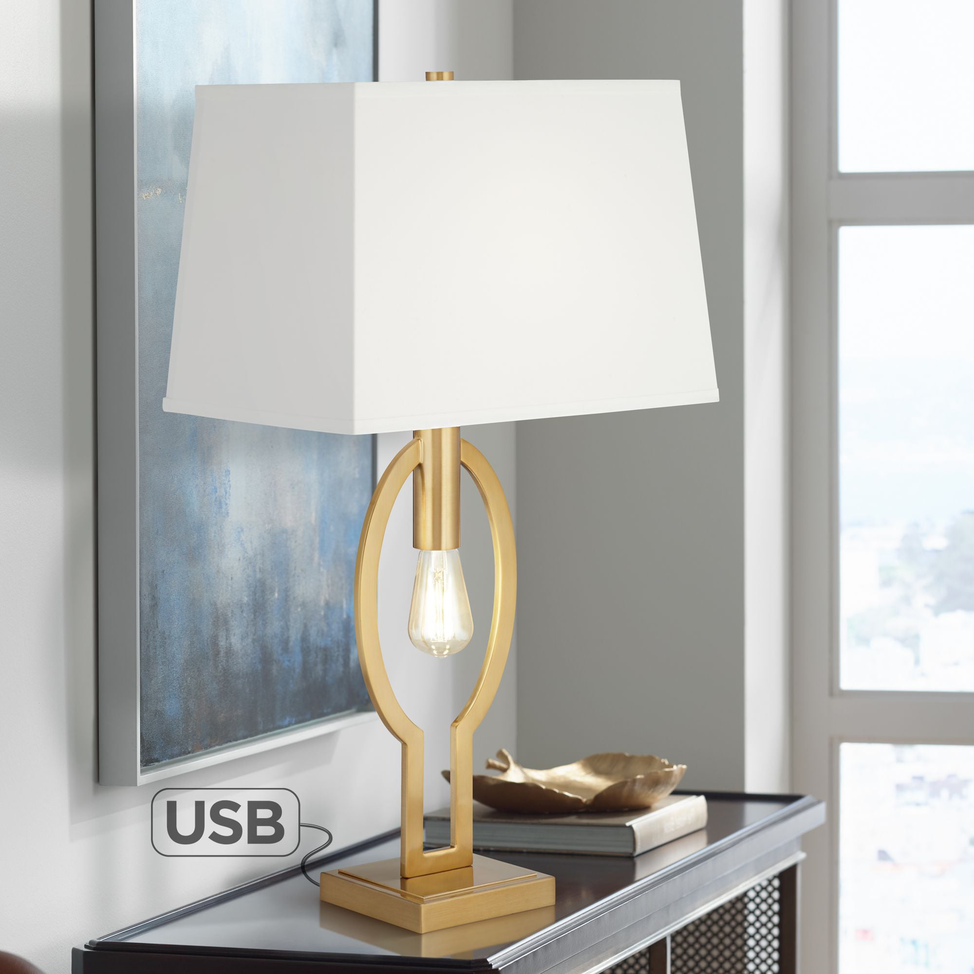 Possini Euro Design Modern Glam Table Lamp with USB Charging Port and  Nightlight LED 29