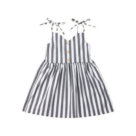 

Canrulo Toddler Baby Girls Kids Striped Sleeveless Short Mini Dress Skirt Summer Clothes Grey 2-3 Years