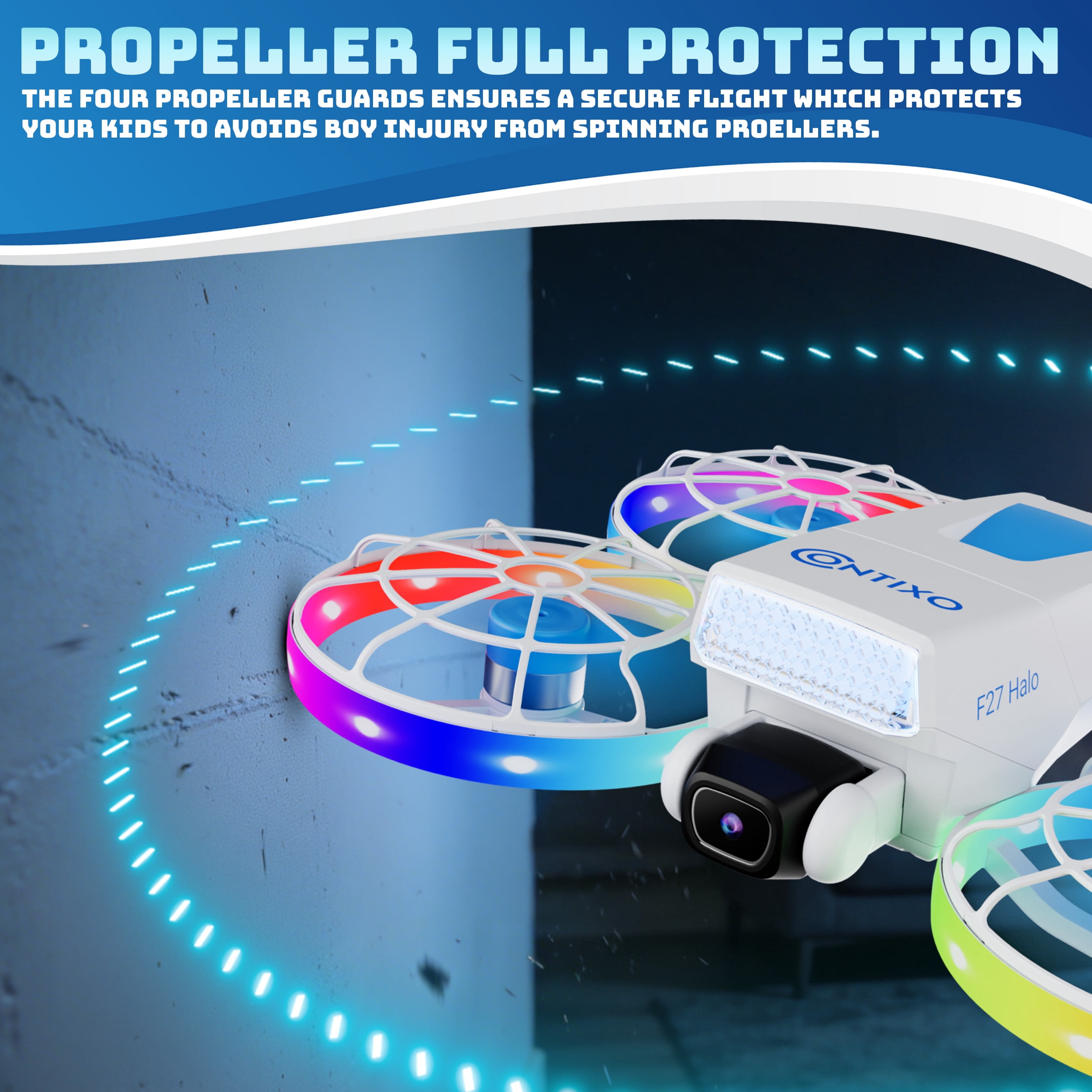 Contixo F27 Halo Mini Foldable Drone with Built-in Display Controller, HD Camera, LED Lights, Optical Flow Hover, One-Key Takeoff/Landing, 360° Stunts for Beginners