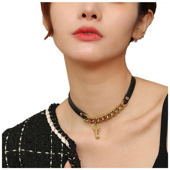 Dvkptbk Women's Necklace Women's Fashion Creative Personality Chain Key Leather Collar Necklace Jewelry
