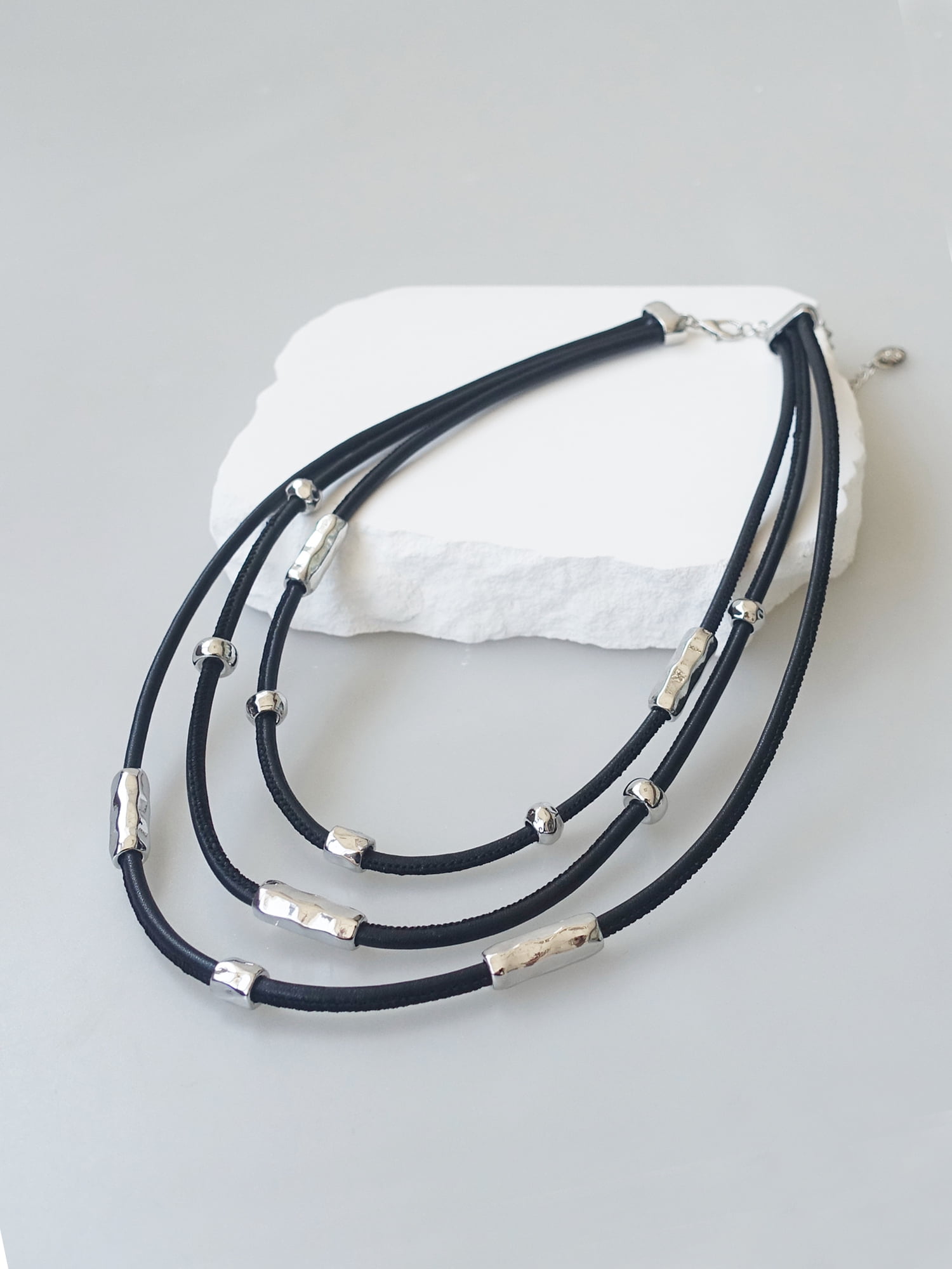 Time and Tru Women's Black Pu With Metal Beaded Layered In Gold Plated