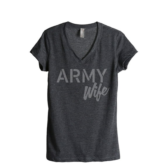 Army Wife Women's Fashion Relaxed V-Neck T-Shirt Tee Charcoal Grey 2X-Large