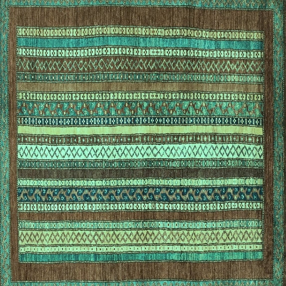 Ahgly Company Machine Washable Indoor Square Abstract Turquoise Blue Modern Area Rugs, 4' Square