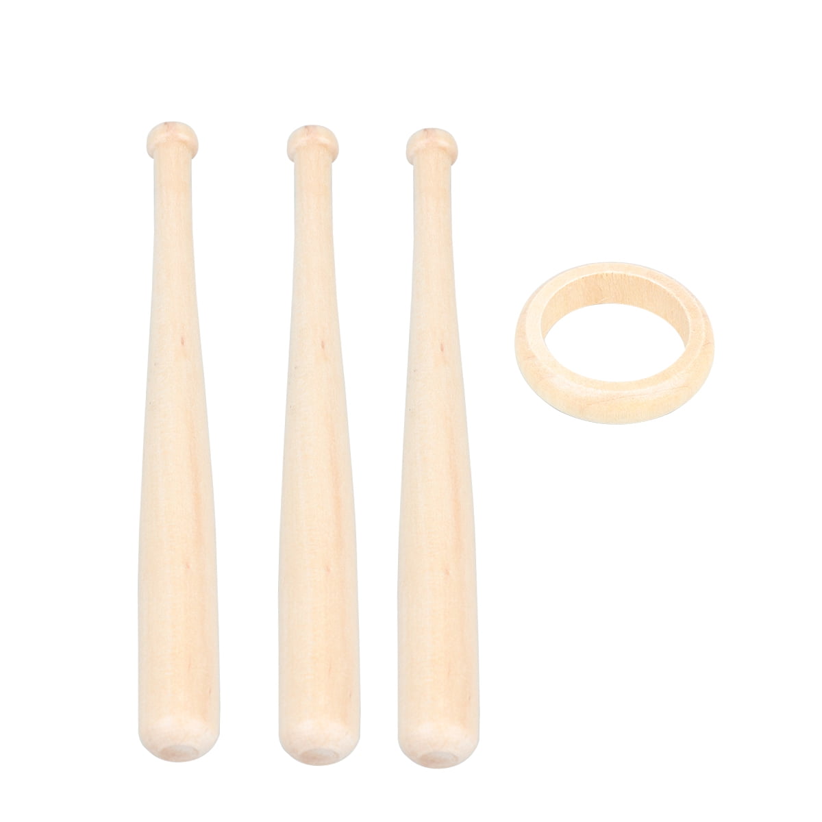 1pc Wooden Mini Baseball Bat Shape Placement Bracket Baseball Stand Display Holder Rack Support Base  without Baseball (3 Baseball Bats + 1 Small Circle)