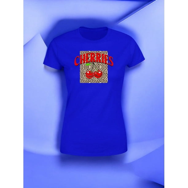 Playera Blusa De Cerezas Cherries Con Fondo Animal Print Vintage Color Azul Talla Grande Marca Emil SaEs
