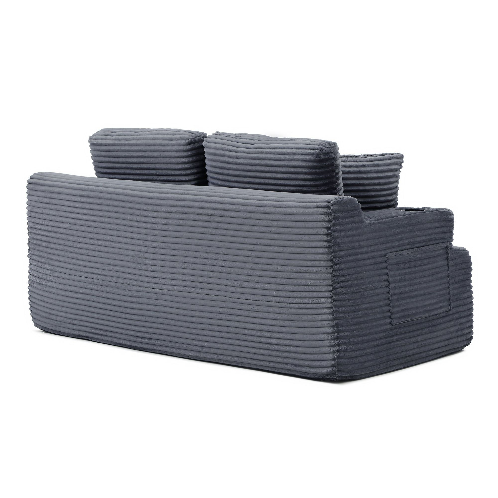 Boneless Loveseat, 2-Seater Floor Couch with Cup Holders and Side Pockets, Corduroy Fabric No Assembly Sofa for Small Space or Apartment, 66.5 Inch, Grey