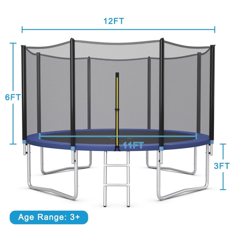 Demifill 12 Feet Outdoor Trampoline Bounce Combo, Trampoline with Safety Closure Net Ladder, Blue