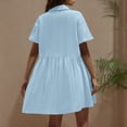 thumbnail image 5 of Tumotour Robe d'Été pour Femmes Décontractée Col Rond Plissée Boutonnée Sans Manches Patchwork Mini Robe Ample Fluide Ligne A Courte, 5 of 5
