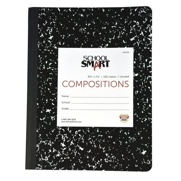 School Smart Hard Cover Composition Book, Unruled, 93/4 x 71/2 Inches