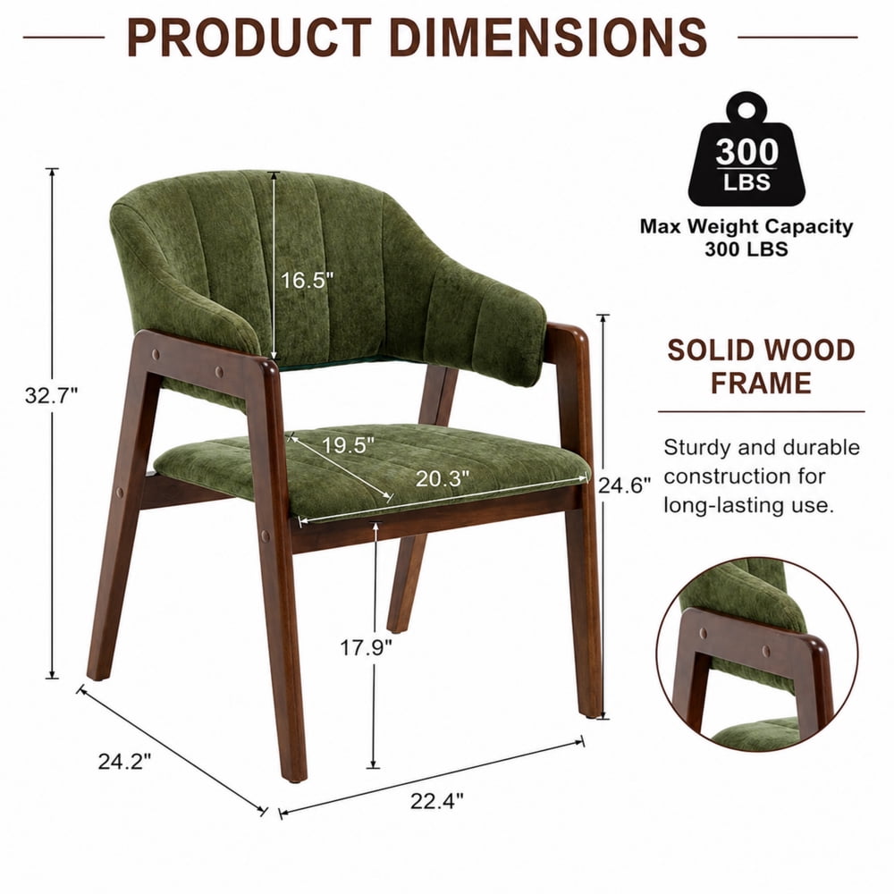 MOONMISS Mid-Century Modern Upholstered Dining Chair with Curved Back and Wooden Frame, Fabric Armchair for Dining Room Kitchen Living Room