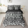 thumbnail image 2 of Manfei Romantic France Paris Twin Bedding Sets 7-Piece,Silver Glitter Print Bedding Comforter Set,Silver Gray Sheet Sets For Girl Boy,Breathable Home Decor Reversible, 2 of 8