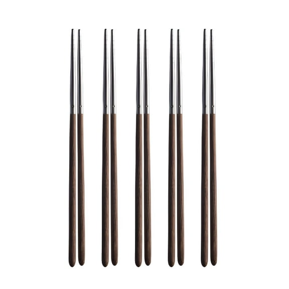 ACDANC 5 Pairs Non-slip Reusable Metal Chopsticks Stainless Steel Wood Handle Chopsticks