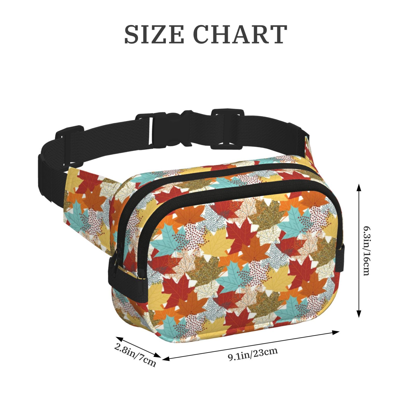 Picia Fall Maple Leaves Print Square Double-Layer Waist Bag Mini Adjustable Waist Belt Bag Exercise Running Travel Hiking