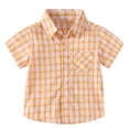 thumbnail image 2 of FINALGANG Toddler Boys Kids Lapel Collar Short Sleeve utton Front Plaid Check Print Bust Pocket Regular Fit Casual Woven Shirt For Daily Wear Summer Outdoor Activities Soft Top Orange 3-4 Years, 2 of 4
