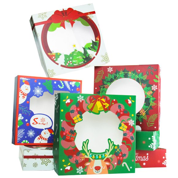 Cajas para tartas navideñas Qiqee, 25 x 25 x 6 cm, 12 unidades, con ventana