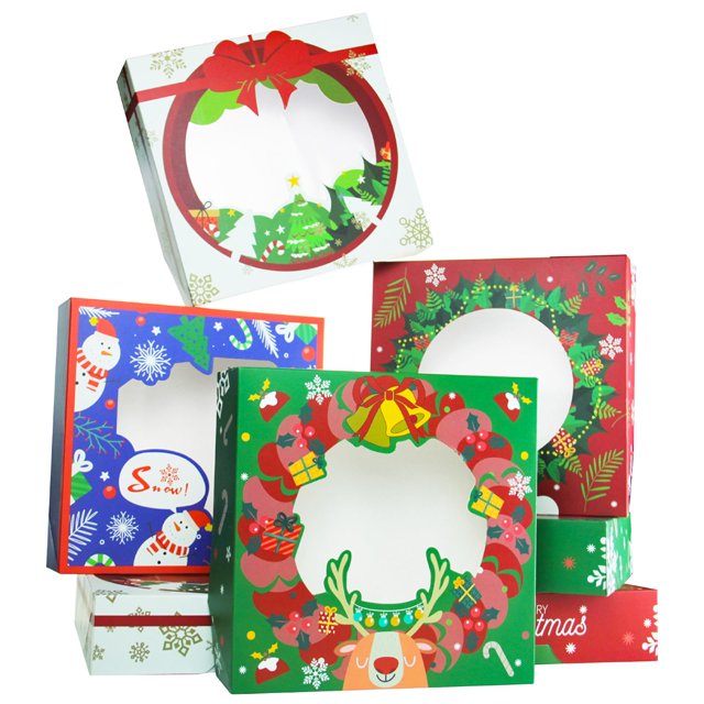 Cajas para tartas navideñas Qiqee, 25 x 25 x 6 cm, 12 unidades, con ventana