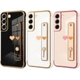 thumbnail image 5 of Designed for Samsung Galaxy S22 Case with Strap Luxury Love Heart Plating Gold Bumper Phone Cover Wristband Kickstand Full Body Protective Slim Case for Women - Pink, 5 of 10